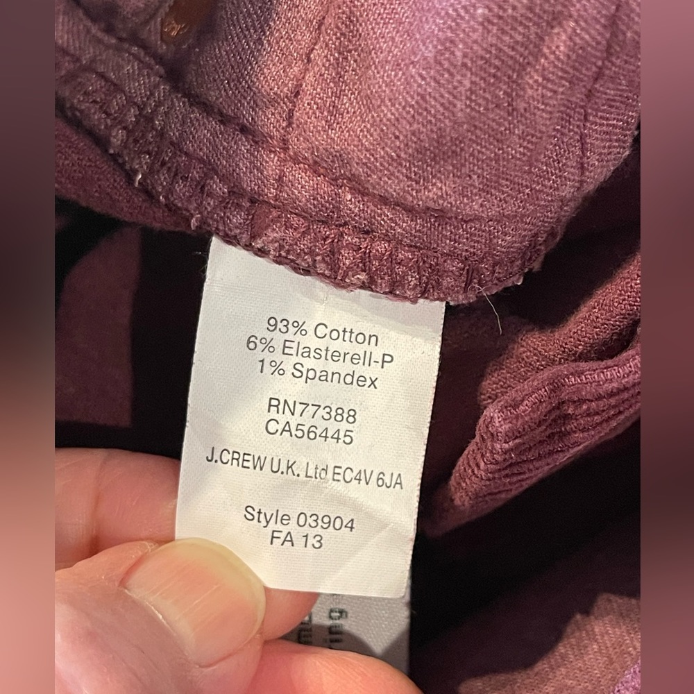 J.Crew Toothpick size 26 burgundy corduroy - Picture 4 of 8